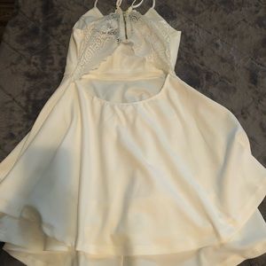 V cut fit flare dress with lace back